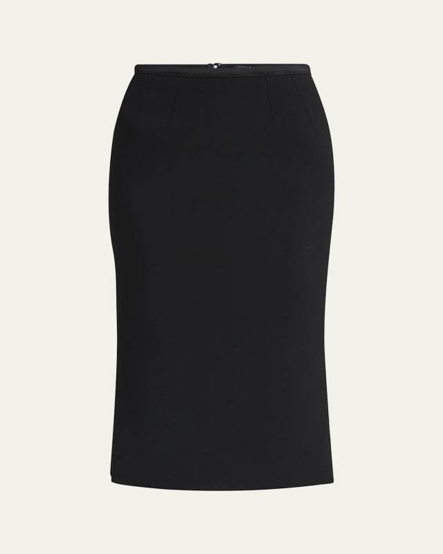 Stretch Crepe Straight Midi Skirt